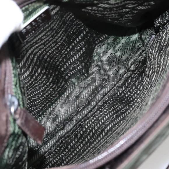 PRADA Tote Bag Nylon Khaki Brown Silver Auth 102966 - Picture 10 of 16